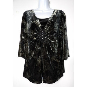 Notations Woman Blouse 1X Velvet Burnout Faux Cardigan Boho Floral Goth Fairy